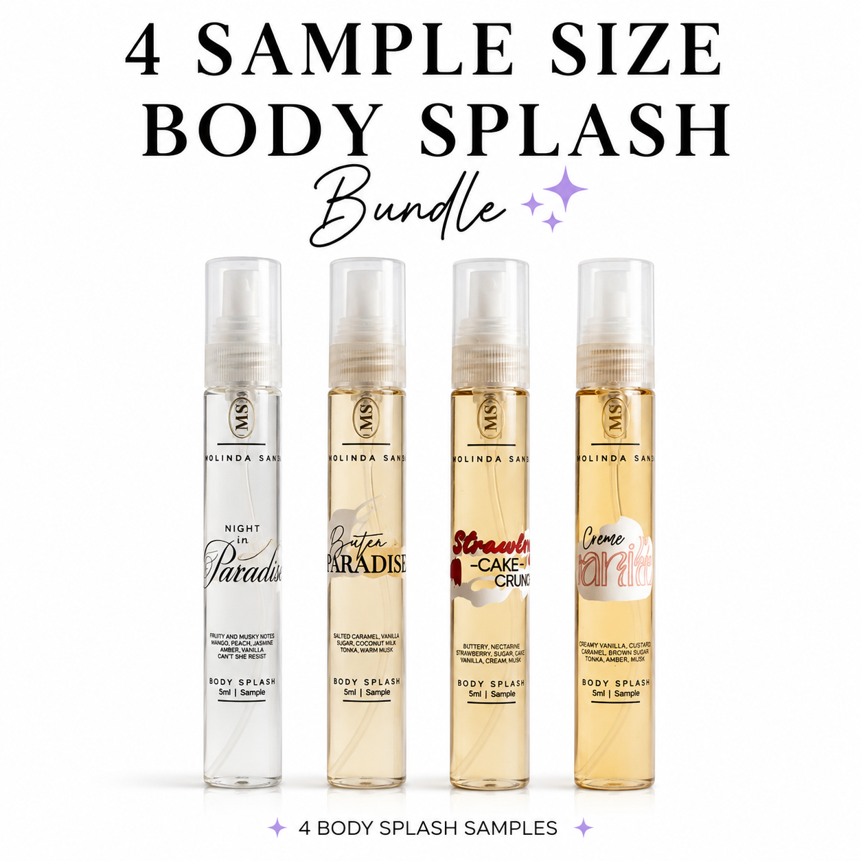 4 Sample Size Body Splashes Deolinda Cosmetics & Skins ®